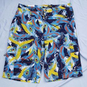 4Fatherz Board Shorts Blue Peacock Print S…